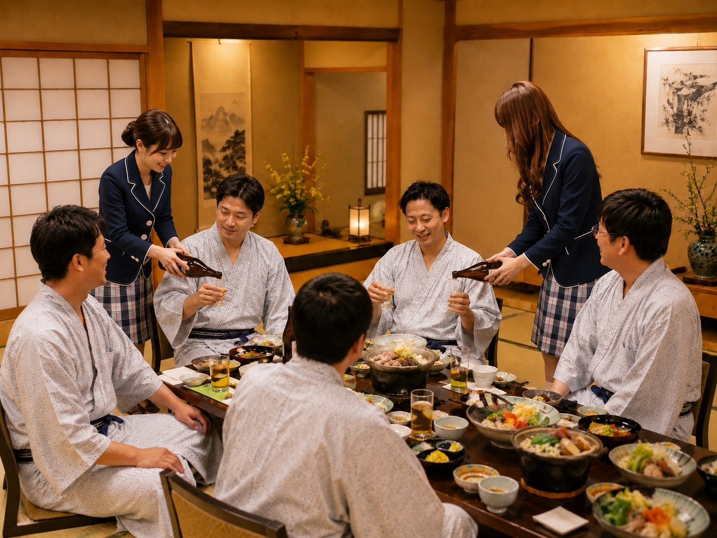 旅館でお客様をお迎えしご案内するイメージ